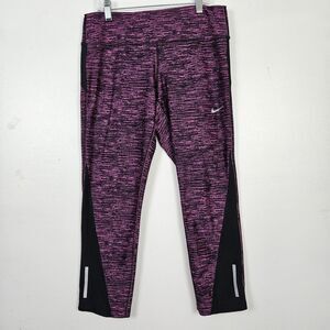Nike Dri-Fit Womens Medium Black Pink Athletic Capri Cropped Leggings Reflective